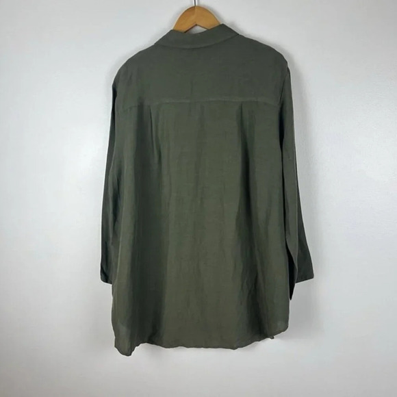 Pietro Brunelli Oversized Linen Blend Button Up Shirt Olive Green Sz S Lagenlook - Picture 4 of 12